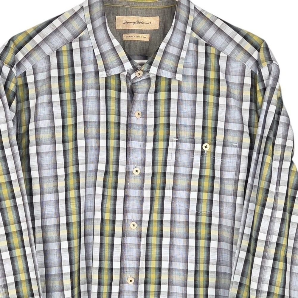 Tommy Bahama Button Down Shirt Mens XL Gray‎ Plaid Long Sleeve Modern Fit READ